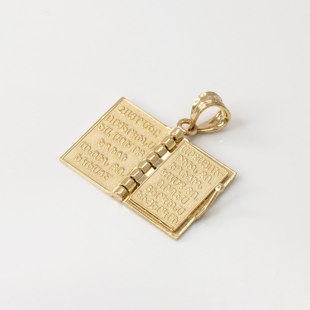 Solid Gold Armenian Christian Open Holy Bible Pendant Necklace (Available In Yellow/Rose/White Gold)