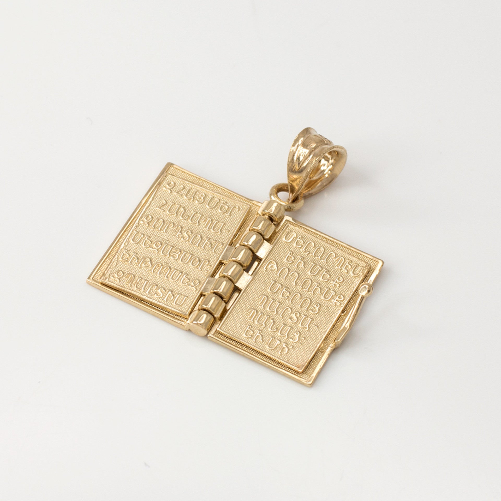 Solid Gold Armenian Christian Open Holy Bible Pendant Necklace (Available In Yellow/Rose/White Gold)