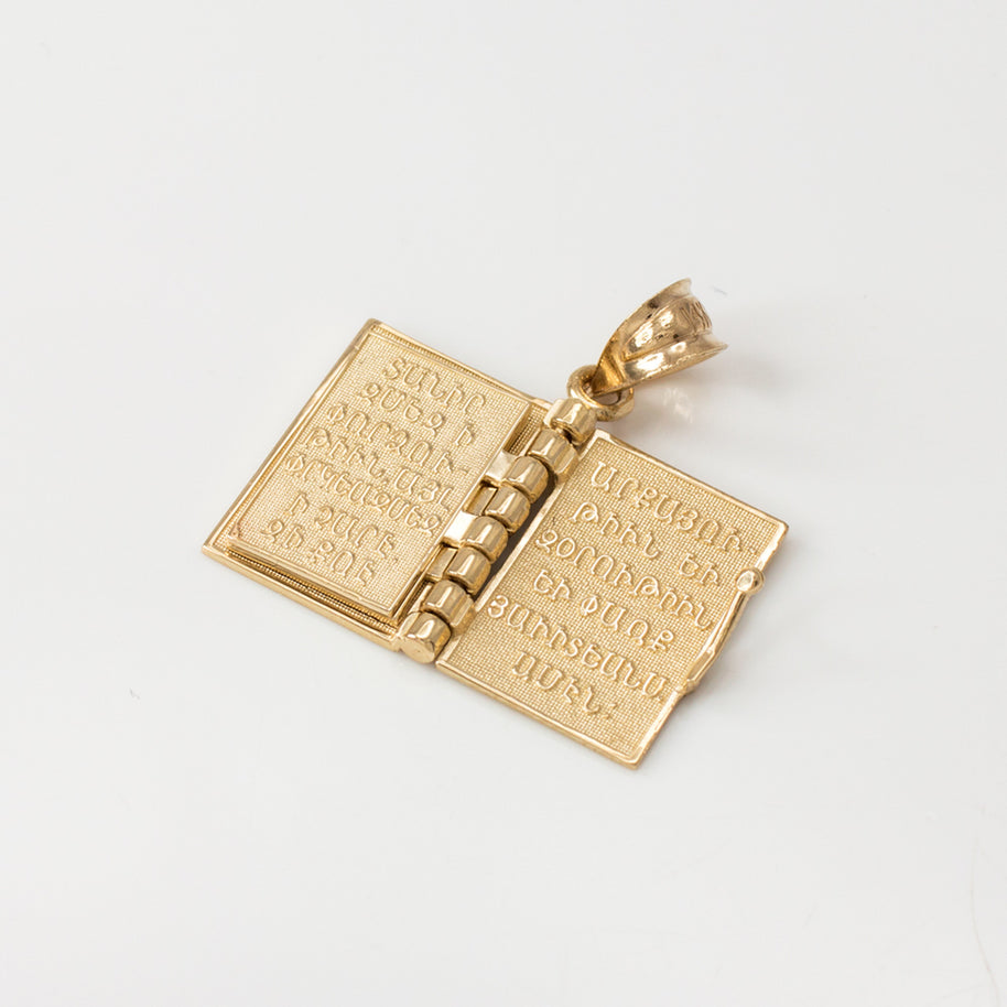 Solid Gold Armenian Christian Open Holy Bible Pendant Necklace (Available In Yellow/Rose/White Gold)