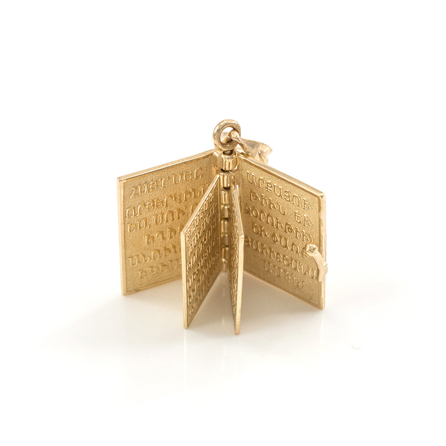 Solid Gold Armenian Christian Open Holy Bible Pendant Necklace (Available In Yellow/Rose/White Gold)