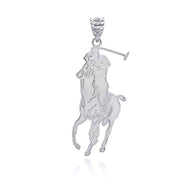 Silver Polo Sport Horse Riding Jockey Pendant Necklace