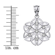 .925 Sterling Silver Cubic Zirconia Milgrain Irish Celtic Dara Knot Trinity Triquetra Pendant Necklace