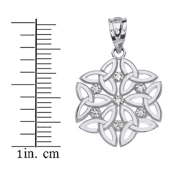 .925 Sterling Silver Cubic Zirconia Milgrain Irish Celtic Dara Knot Trinity Triquetra Pendant Necklace