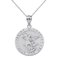 Sterling Silver Engravable Diamond Saint Martin of Tours Pray For Us Circle Pendant Necklace (1.15