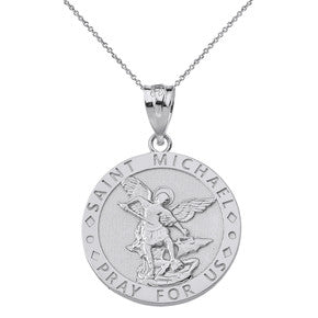 Sterling Silver Engravable Saint Michael Pray For Us Oval Pendant Necklace