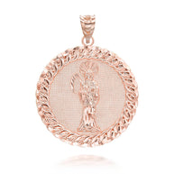 Gold Cuban Framed Santa Muerte Pendant Necklace (Available in Yellow/Rose/White Gold)