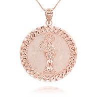 Gold Cuban Framed Santa Muerte Pendant Necklace (Available in Yellow/Rose/White Gold)