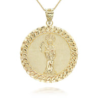 Gold Cuban Framed Santa Muerte Pendant Necklace (Available in Yellow/Rose/White Gold)