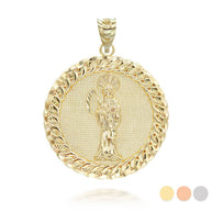 Gold Cuban Framed Santa Muerte Pendant Necklace (Available in Yellow/Rose/White Gold)