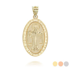 Solid Gold Engravable Diamond Saint Augustine Oval Pendant Necklace (Large1.20