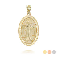 Solid Gold Engravable Diamond Saint Augustine Oval Pendant Necklace (Large1.20