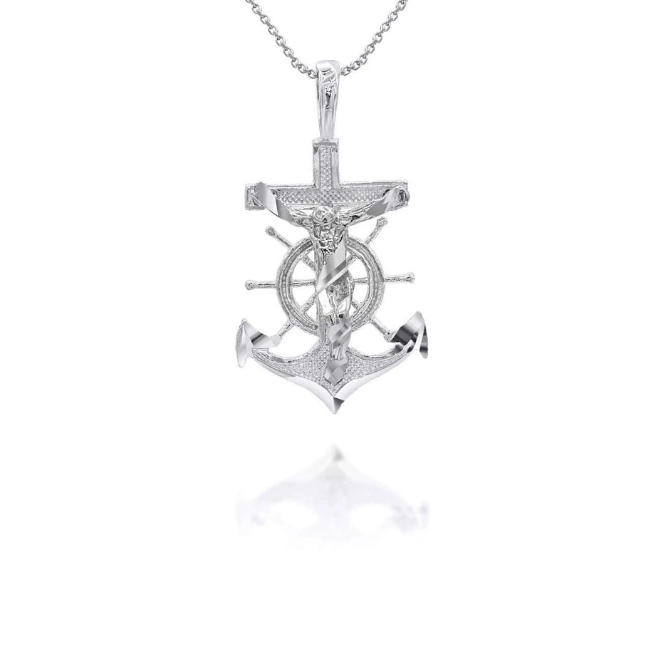 Silver Jesus Anchor Mariner Necklace