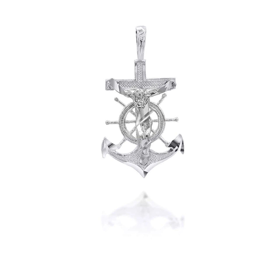 Silver Jesus Anchor Mariner Necklace