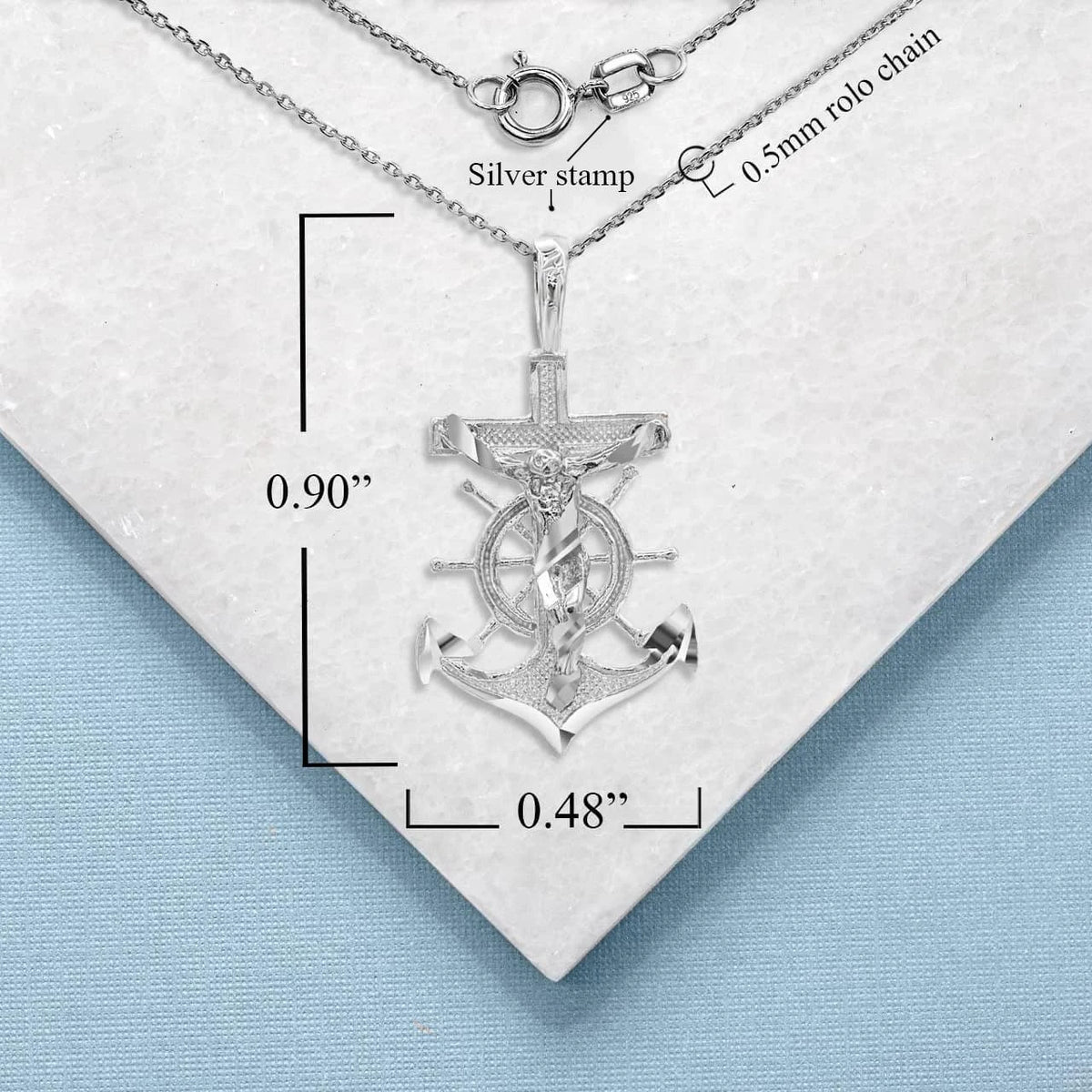 Silver Jesus Anchor Mariner Necklace