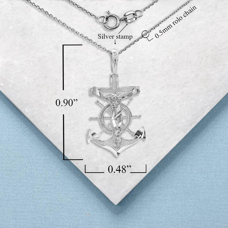Silver Jesus Anchor Mariner Necklace