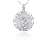 .925 Sterling Silver Religious Patron Saint Michael Archangel Medallion Pendant Necklace