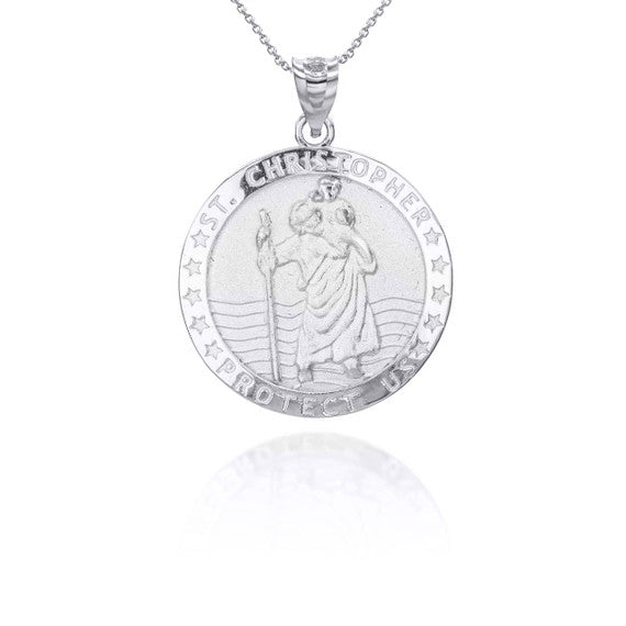 .925 Sterling Silver Religious Patron Saint Christopher Protection Medallion Pendant Necklace