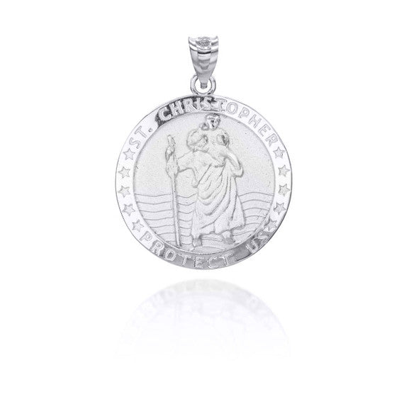 .925 Sterling Silver Religious Patron Saint Christopher Protection Medallion Pendant Necklace