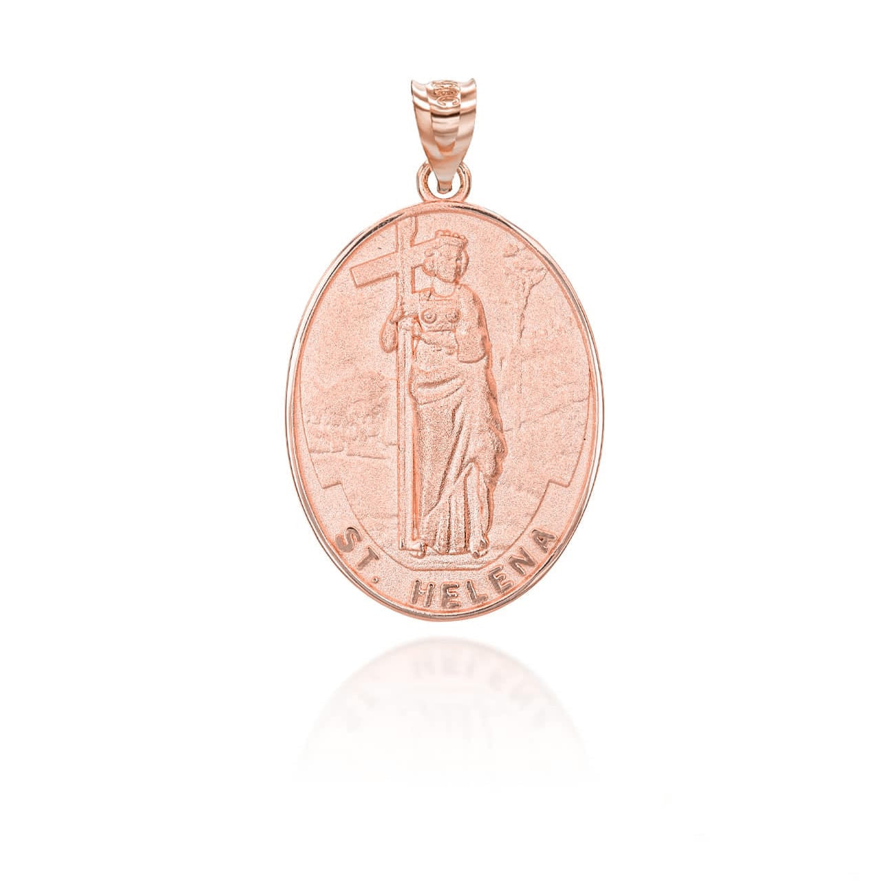 Gold Religious Patron Saint Helena Oval Medallion Pendant Necklace (Available in Yellow/Rose/White)
