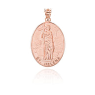 Gold Religious Patron Saint Helena Oval Medallion Pendant Necklace (Available in Yellow/Rose/White)