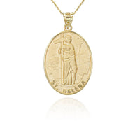 Gold Religious Patron Saint Helena Oval Medallion Pendant Necklace (Available in Yellow/Rose/White)