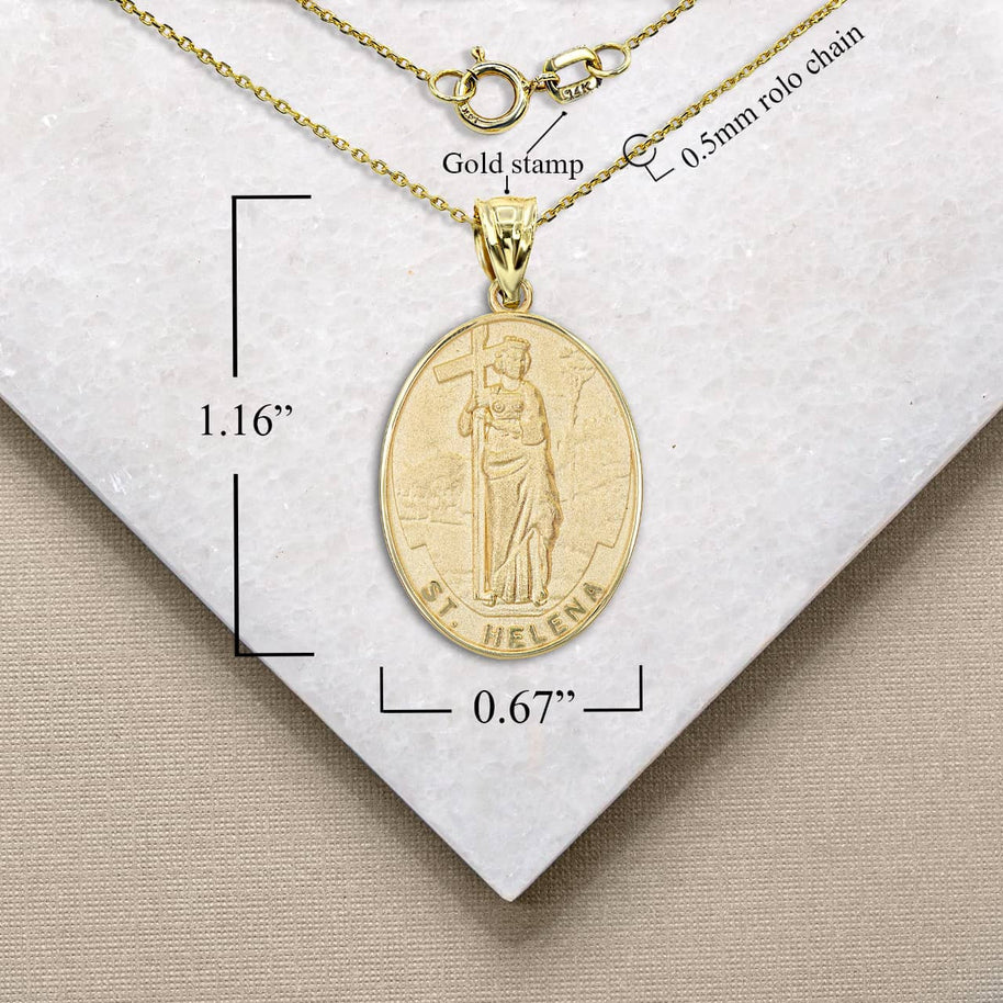 Gold Religious Patron Saint Helena Oval Medallion Pendant Necklace (Available in Yellow/Rose/White)