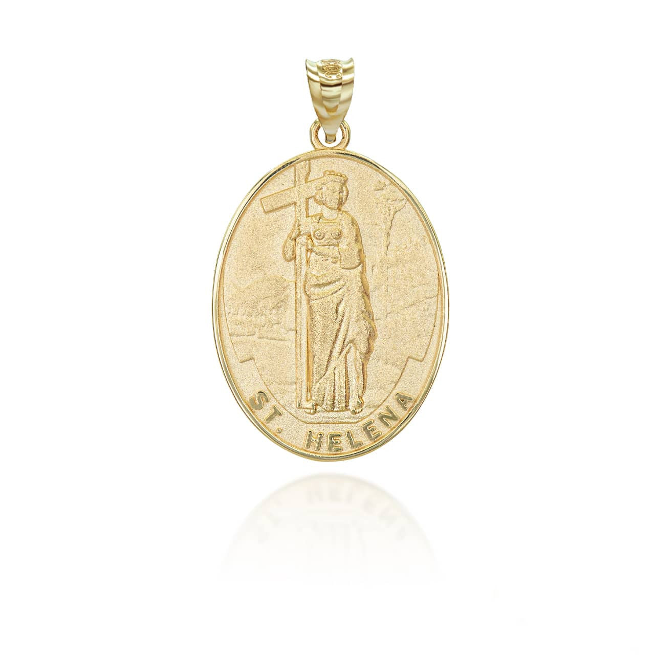 Gold Religious Patron Saint Helena Oval Medallion Pendant Necklace (Available in Yellow/Rose/White)