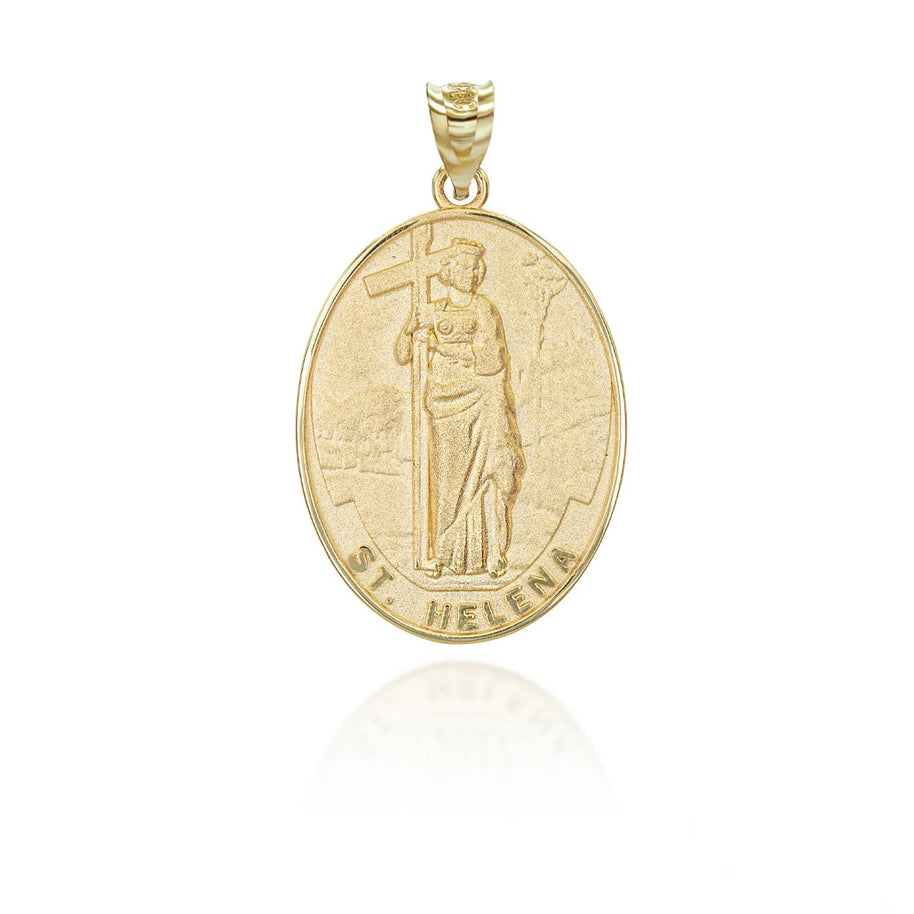 Gold Religious Patron Saint Helena Oval Medallion Pendant Necklace (Available in Yellow/Rose/White)