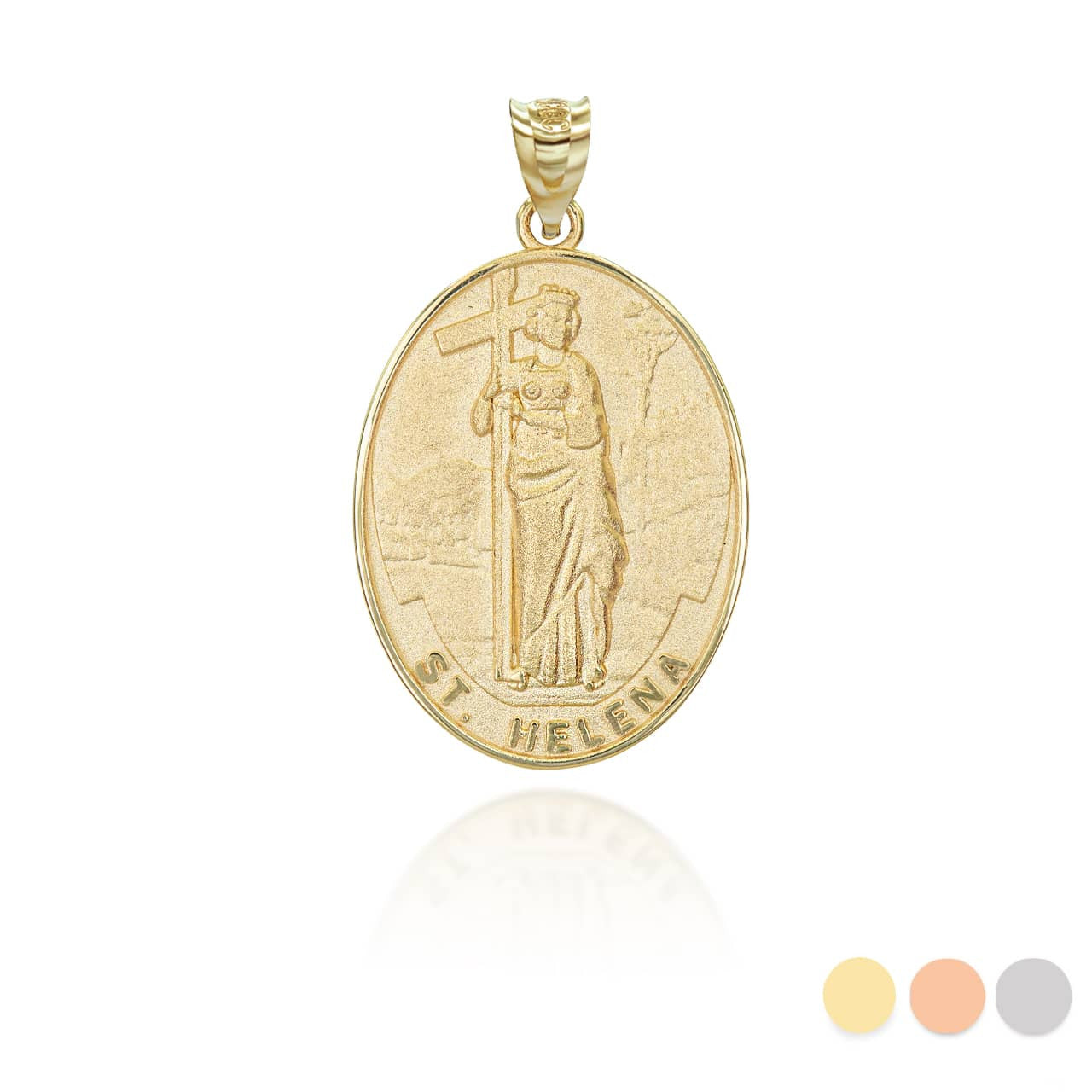 Gold Religious Patron Saint Helena Oval Medallion Pendant Necklace (Available in Yellow/Rose/White)