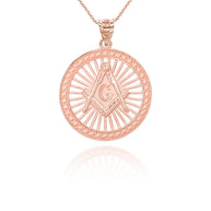 Gold Freemason Square and Compasses Illuminated Pendant Necklace (Available in Yellow/Rose/White Gold)