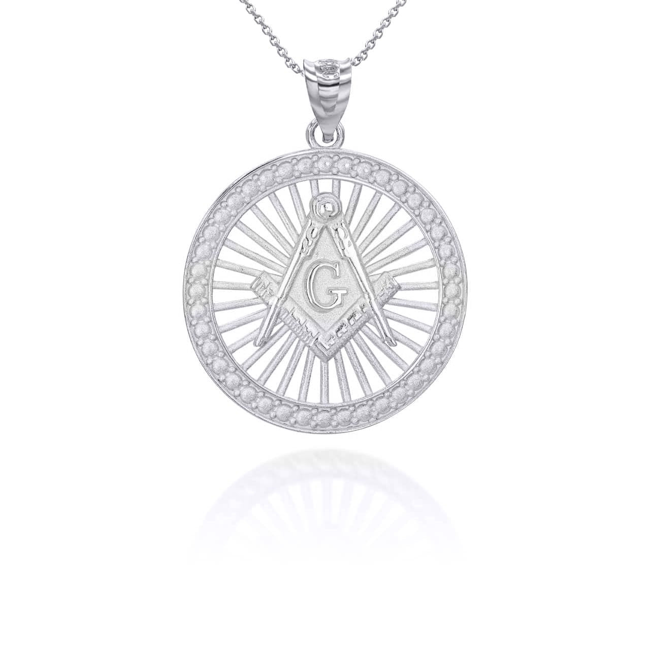 Silver Freemason Square and Compasses Illuminated Pendant Necklace