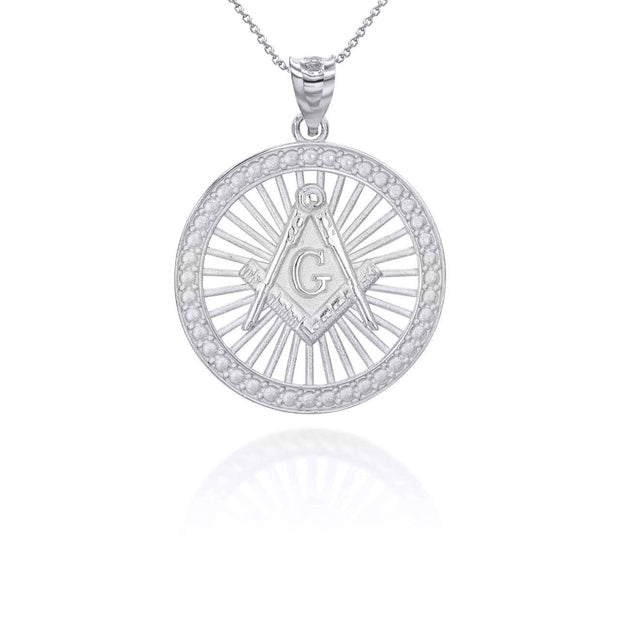 Silver Freemason Square and Compasses Illuminated Pendant Necklace