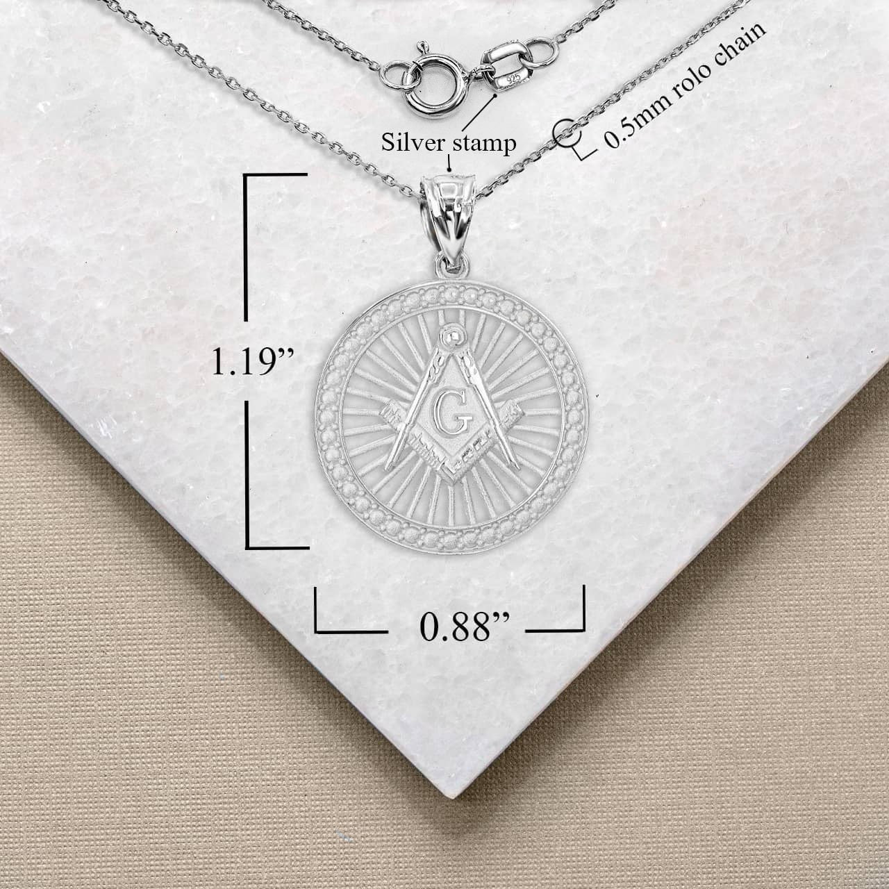 Silver Freemason Square and Compasses Illuminated Pendant Necklace