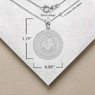 Silver Freemason Square and Compasses Illuminated Pendant Necklace
