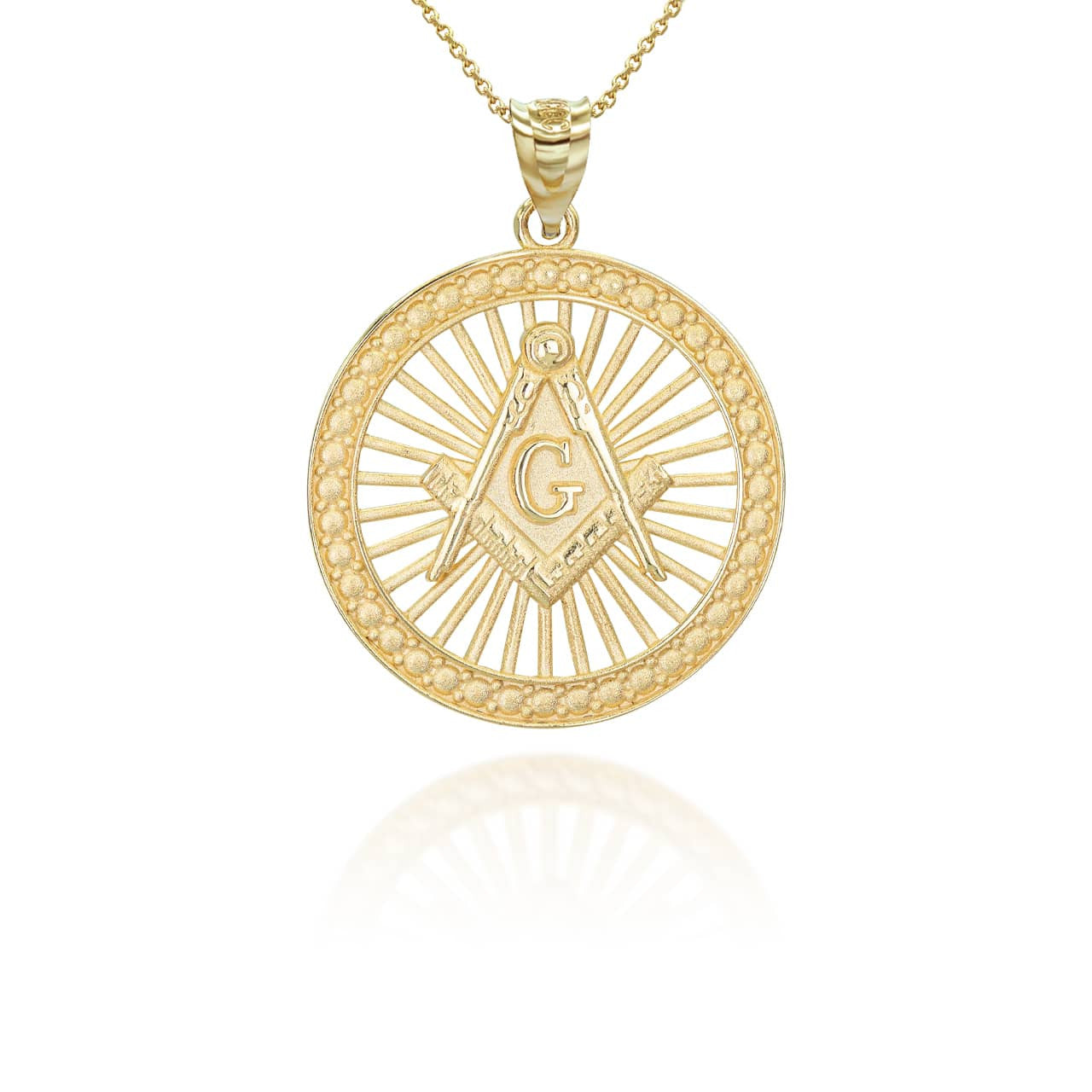Gold Freemason Square and Compasses Illuminated Pendant Necklace (Available in Yellow/Rose/White Gold)