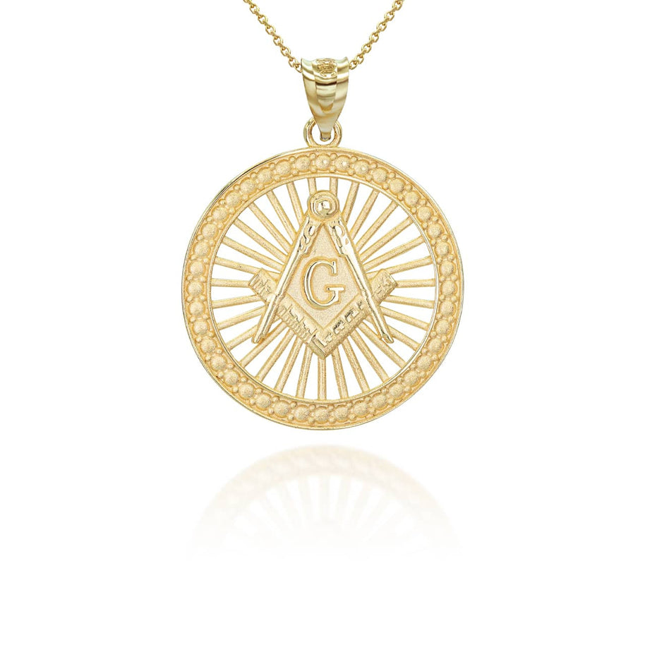 Gold Freemason Square and Compasses Illuminated Pendant Necklace (Available in Yellow/Rose/White Gold)