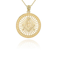 Gold Freemason Square and Compasses Illuminated Pendant Necklace (Available in Yellow/Rose/White Gold)
