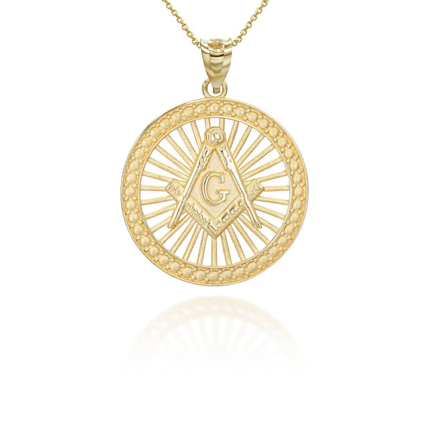 Gold Freemason Square and Compasses Illuminated Pendant Necklace (Available in Yellow/Rose/White Gold)