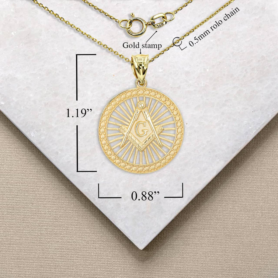 Gold Freemason Square and Compasses Illuminated Pendant Necklace (Available in Yellow/Rose/White Gold)