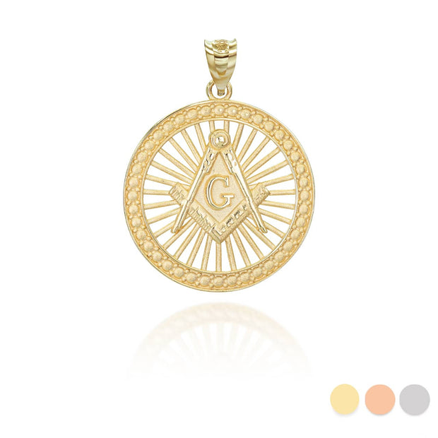 Gold Freemason Square and Compasses Illuminated Pendant Necklace (Available in Yellow/Rose/White Gold)