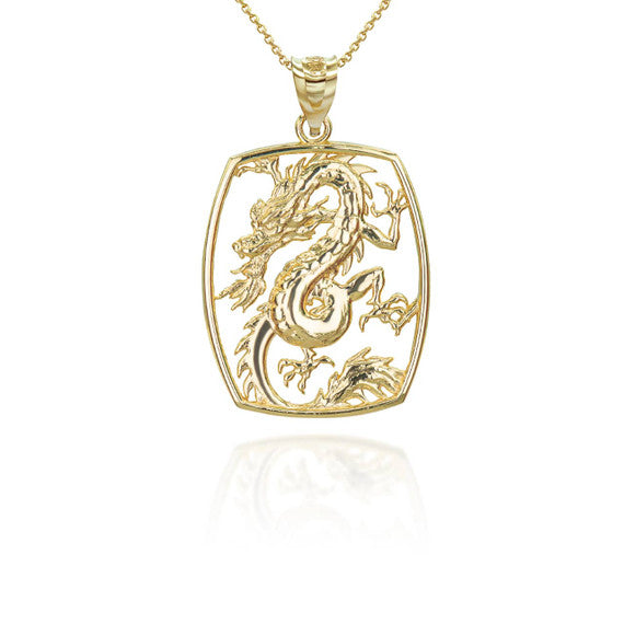 Gold Chinese Dragon Pendant Necklace (Available in Yellow/Rose/White Gold)