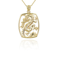 Gold Chinese Dragon Pendant Necklace (Available in Yellow/Rose/White Gold)