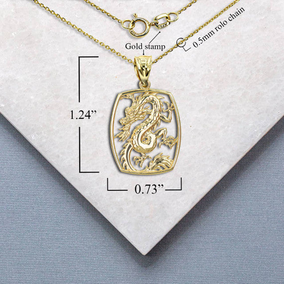 Gold Chinese Dragon Pendant Necklace (Available in Yellow/Rose/White Gold)