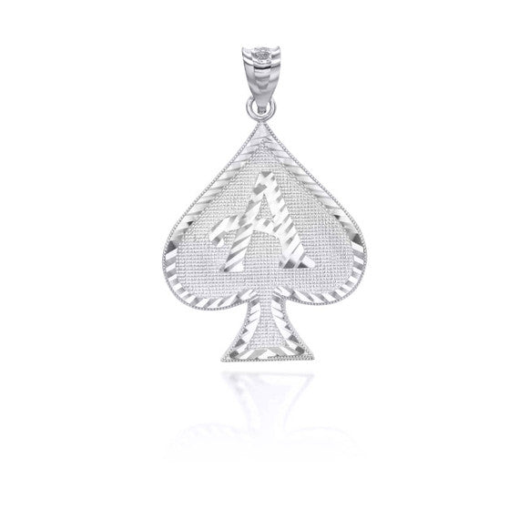 Silver Diamond Cut Ace of Spades Pendant Necklace