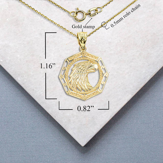 Solid Gold American Bald Eagle Pendant Necklace (Available in Yellow/Rose/White Gold)