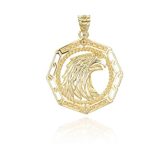 Solid Gold American Bald Eagle Pendant Necklace (Available in Yellow/Rose/White Gold)
