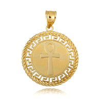 Gold Beaded Egyptian Ankh Amulet Greek Key Rope Pendant Necklace (Available in Yellow/Rose/White)