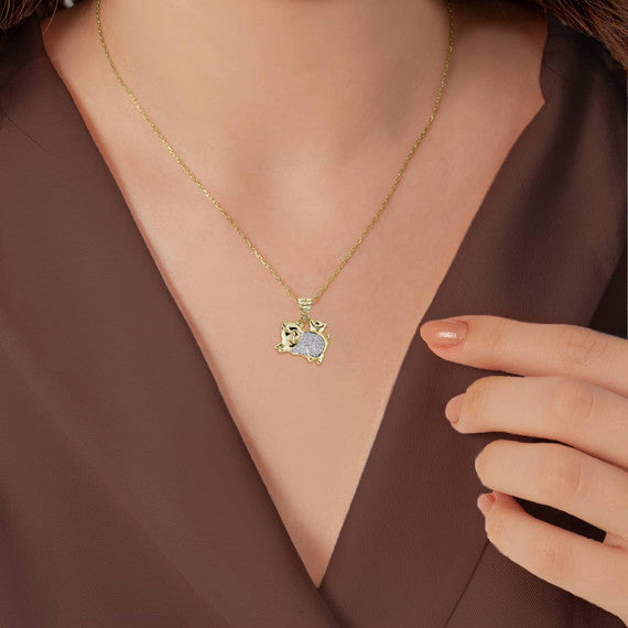 Two-Tone Gold Diamond Chinese Lunar New Year of the Pig Pendant Necklace (Available in Yellow/Rose/White Gold)