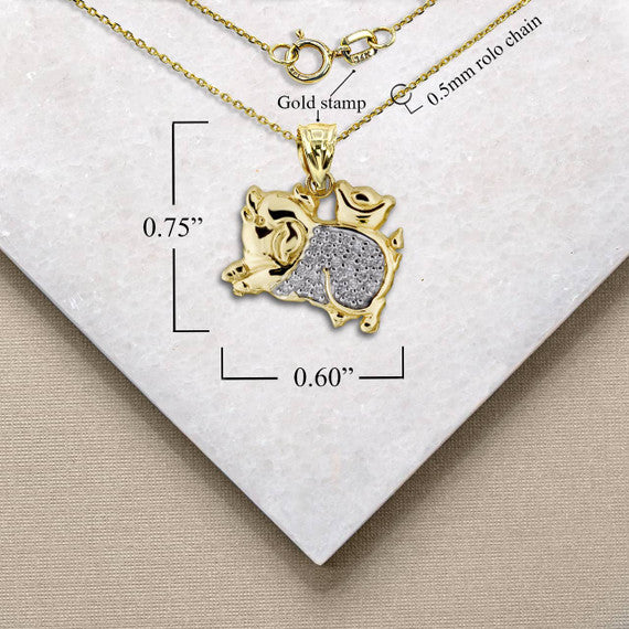 Two-Tone Gold Diamond Chinese Lunar New Year of the Pig Pendant Necklace (Available in Yellow/Rose/White Gold)