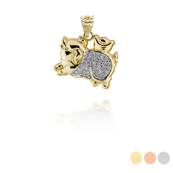 Two-Tone Gold Diamond Chinese Lunar New Year of the Pig Pendant Necklace (Available in Yellow/Rose/White Gold)